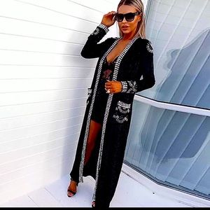 Beading Club Women Long Duster CelebrityParty Coat